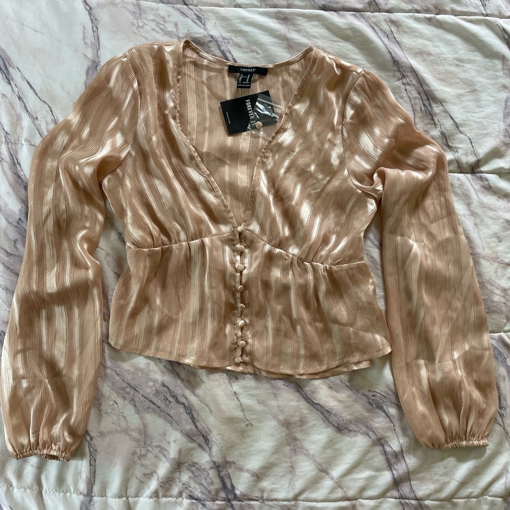 Elegant Blush/Peach  Button-Up Blouse